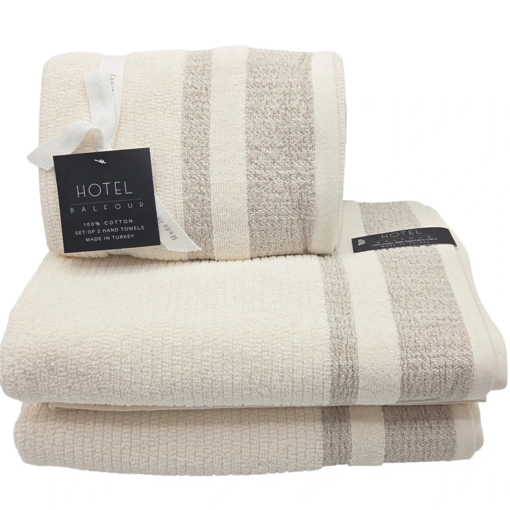 Hotel Balfour 4pc Cream And Taupe Turkish Cotton Towel Set 2 Bath 2 Hand
